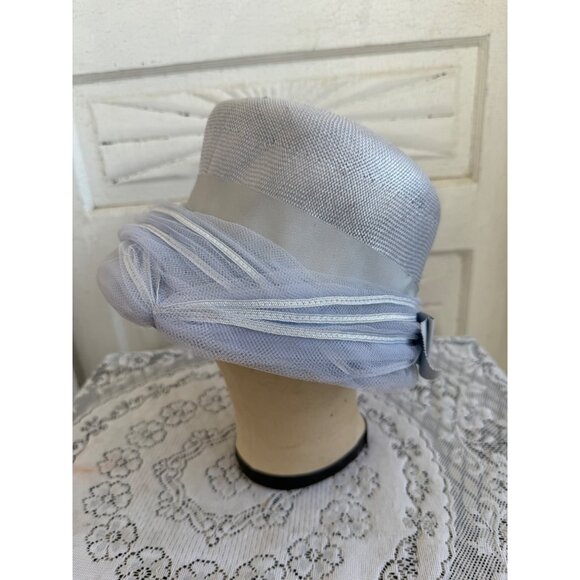 Vintage 50's Straw and Blue Tulle Womens Bucket Hat MOD Fashion - Picture 12 of 12